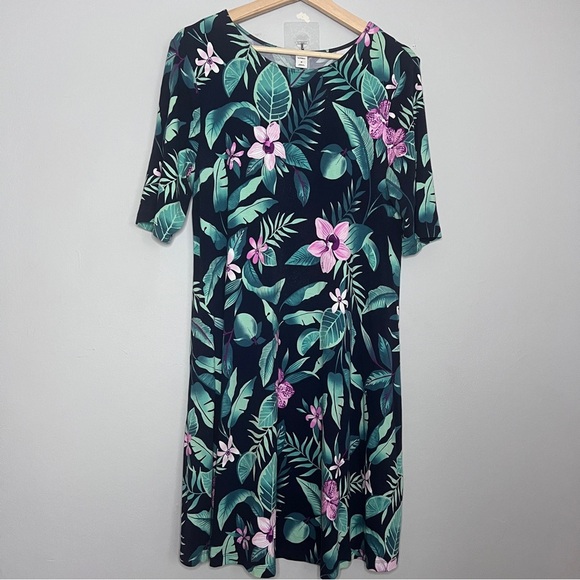 Old Navy Jersey Knit Swing Tropical Print Dress Short Sleeve Size Medium - Picture 1 of 6
